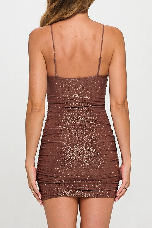 Lovely Day Glitter Pleated Bust Ruched Bodycon Mini Dress