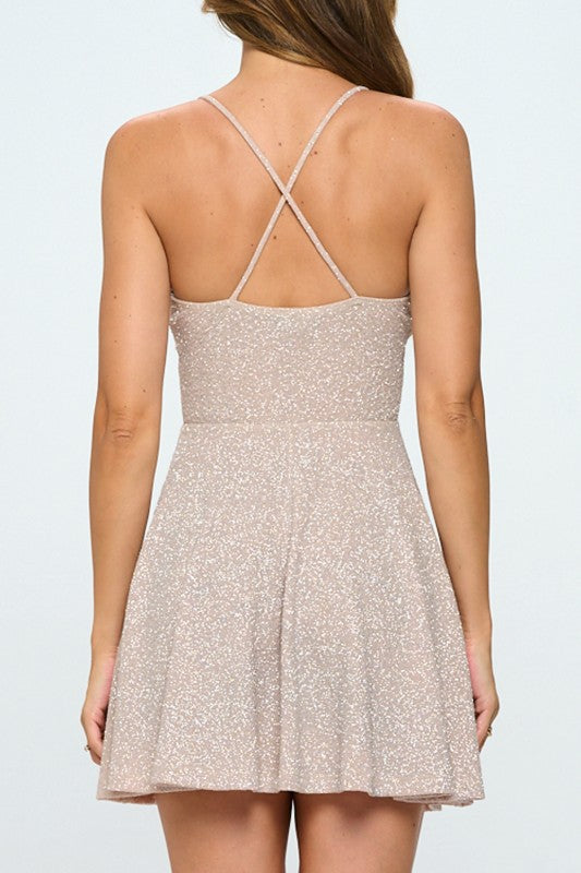 Lovely Day Glitter Crossback Mini Skater Dress Ivory/Silver / S Lovely Day Glitter Crossback Mini Skater Dress Ivory/Silver / S
