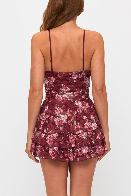 Lovely Day Floral Lace Knot Triple-Layer Mini Dress