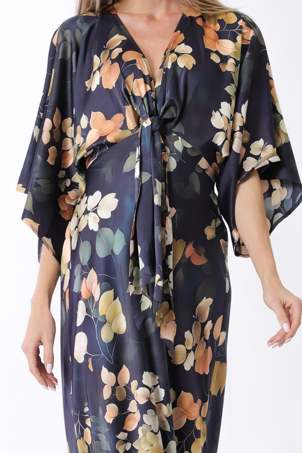 Aakaa Kimono Tie Front Maxi Dress