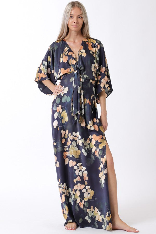Aakaa Kimono Tie Front Maxi Dress