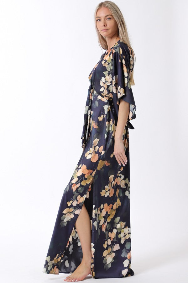 Aakaa Kimono Tie Front Maxi Dress
