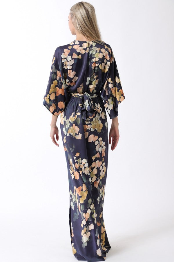 Aakaa Kimono Tie Front Maxi Dress