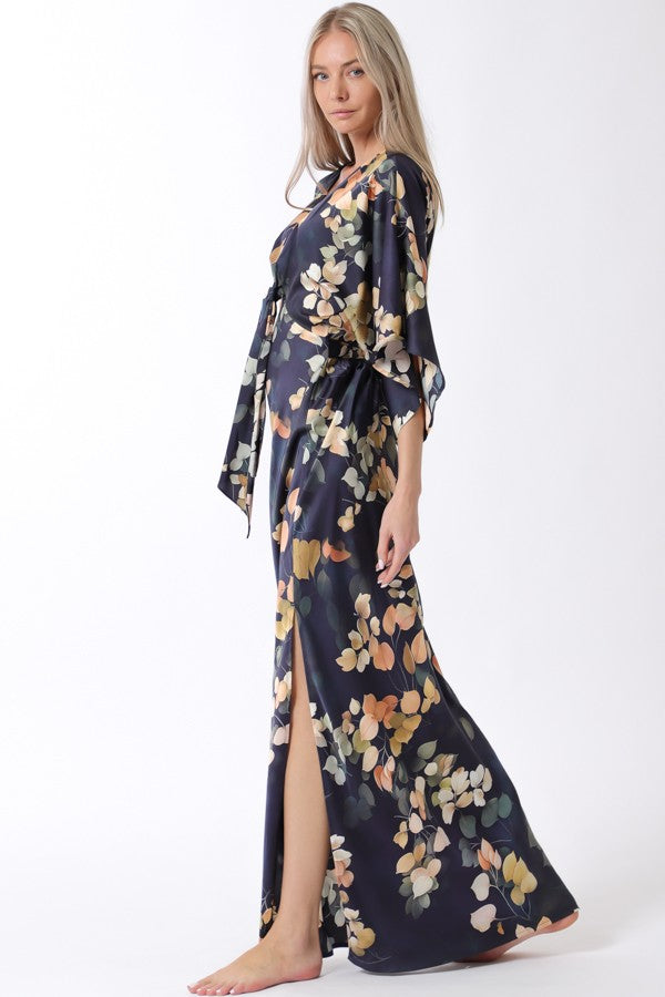 Aakaa Kimono Tie Front Maxi Dress