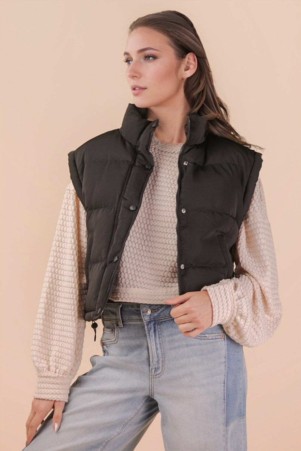 Very J Mock Neck Casual Puffer Vest