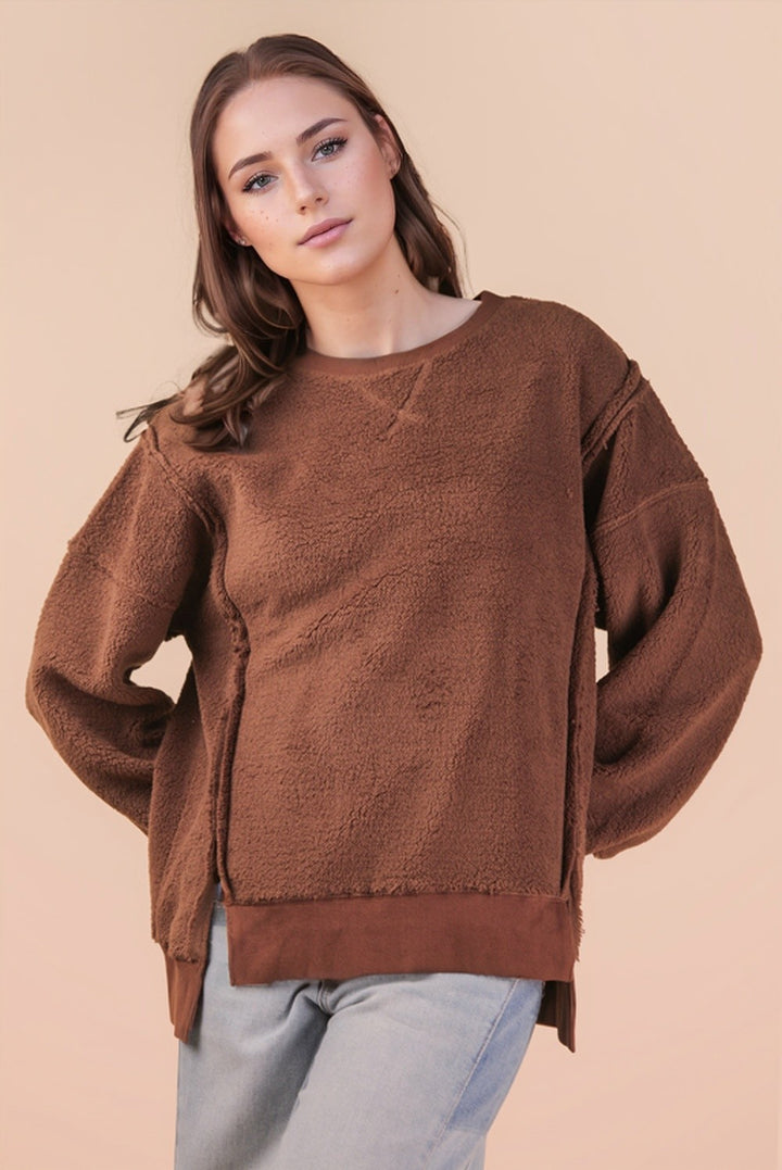 Very J Oversized Casual Solid Fleece Top