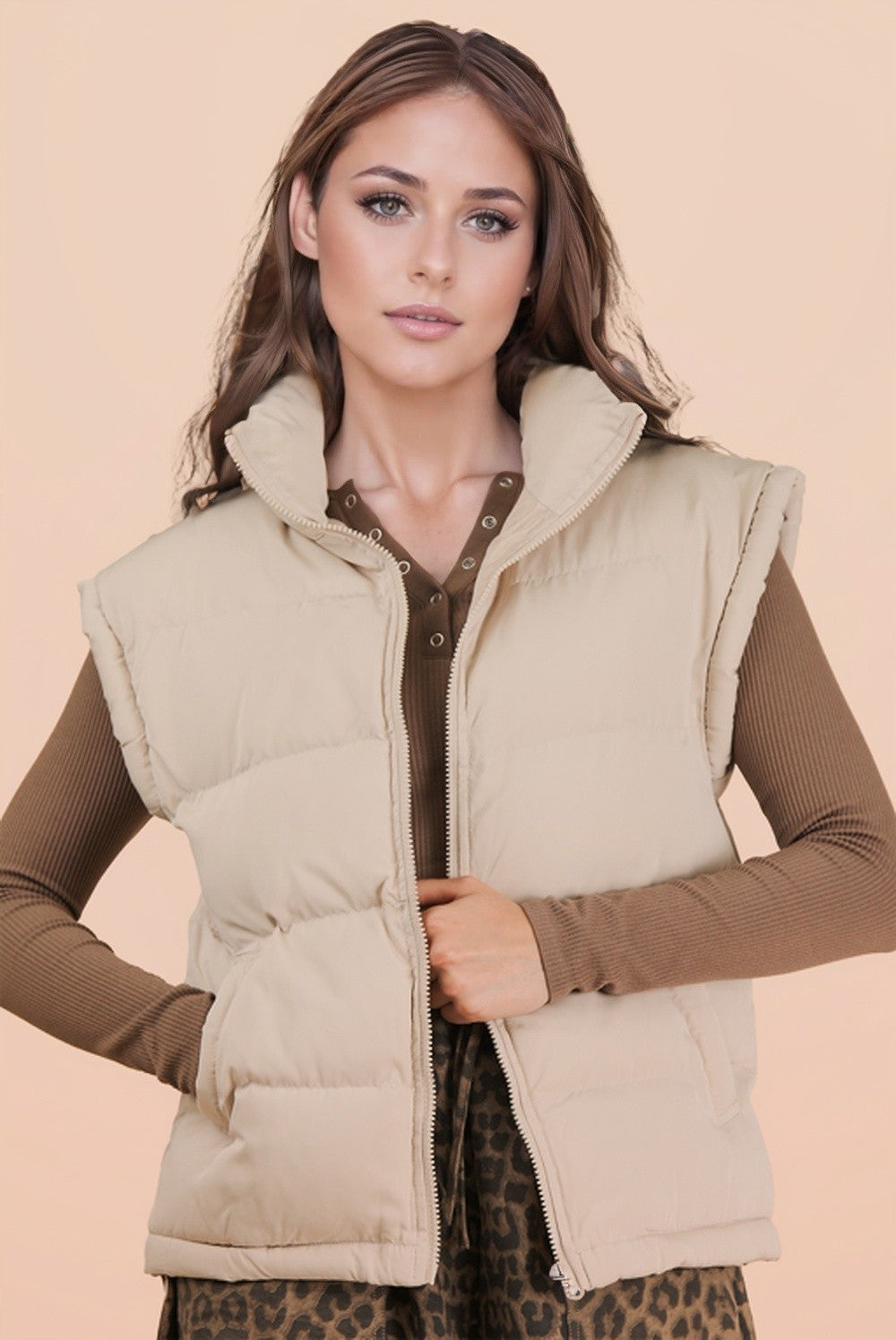 Very J High Neck Casual Comfy Puffer Vest