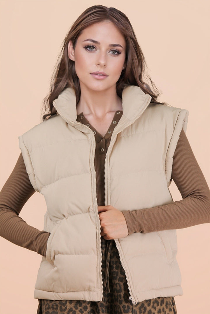 Very J High Neck Casual Comfy Puffer Vest