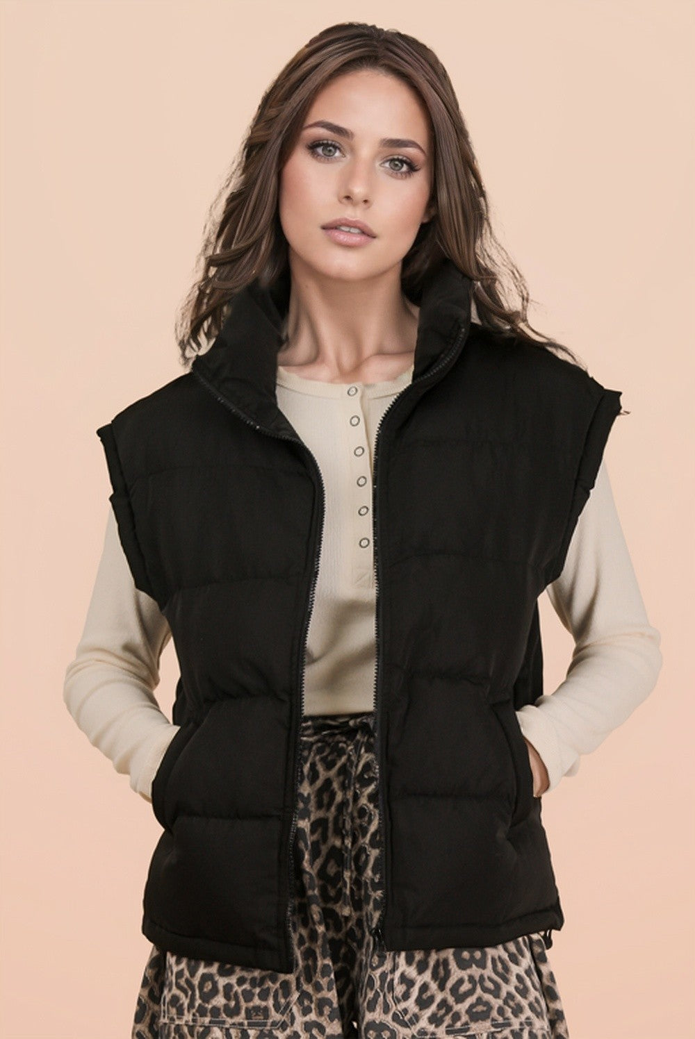 Very J High Neck Casual Comfy Puffer Vest