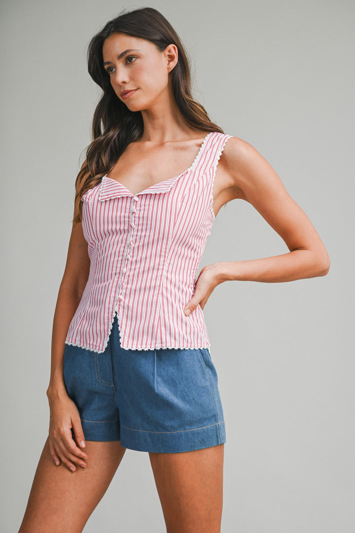 Mable Pin Stripe Lace Trim Vest