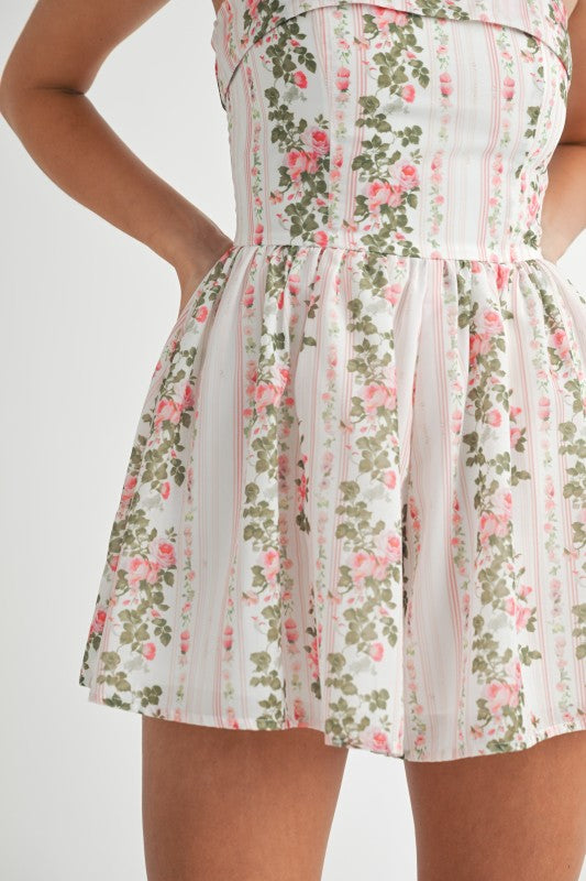 Mable Floral Print Smocked Back Tube Top Romper