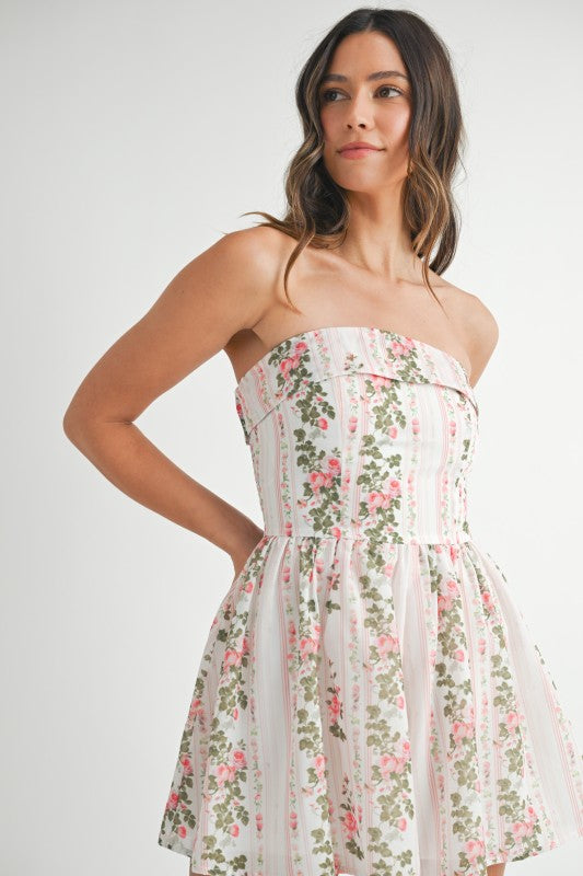 Mable Floral Print Smocked Back Tube Top Romper