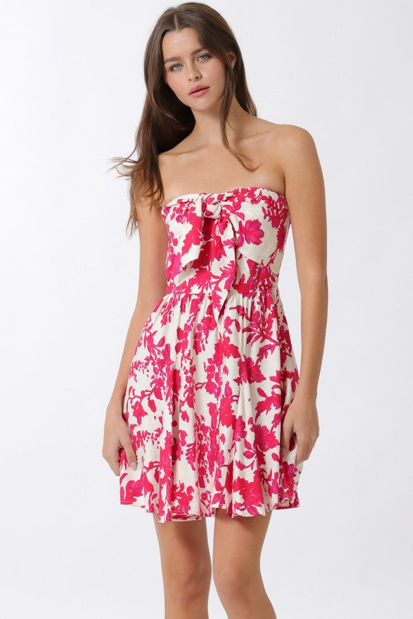 Aakaa Tube Tie Front Smocked Mini Dress
