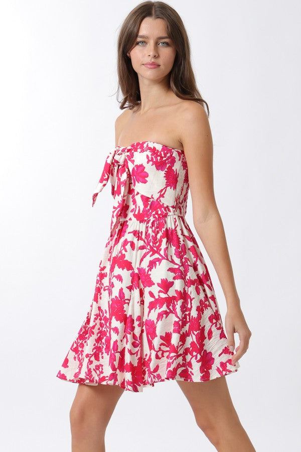 Aakaa Tube Tie Front Smocked Mini Dress
