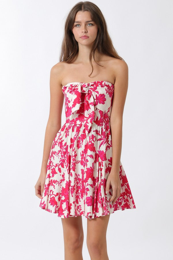 Aakaa Tube Tie Front Smocked Mini Dress