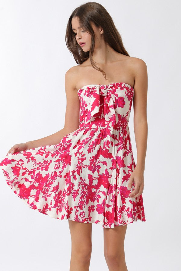 Aakaa Tube Tie Front Smocked Mini Dress