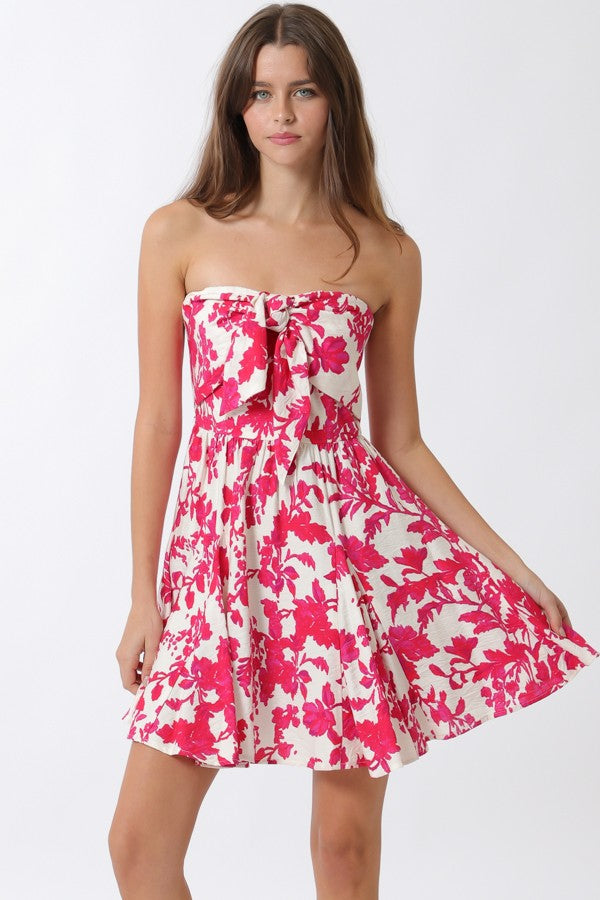 Aakaa Tube Tie Front Smocked Mini Dress