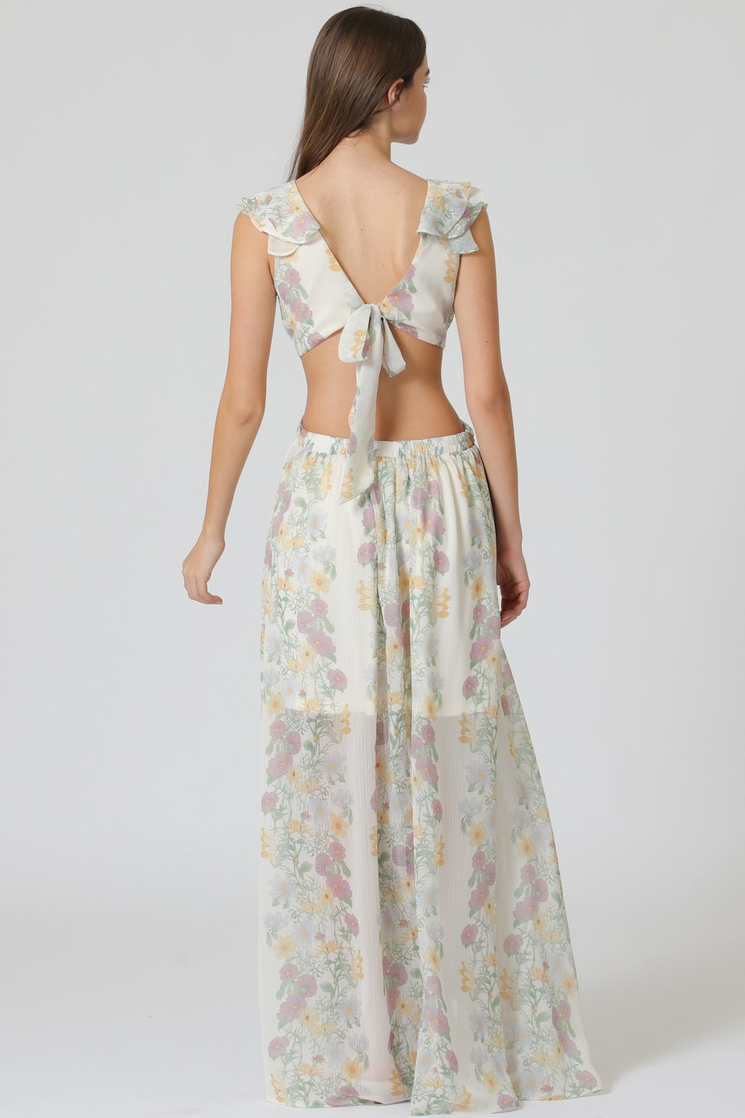 Aakaa Ruffle Detail Cut Out Back Waisted Maxi Dress
