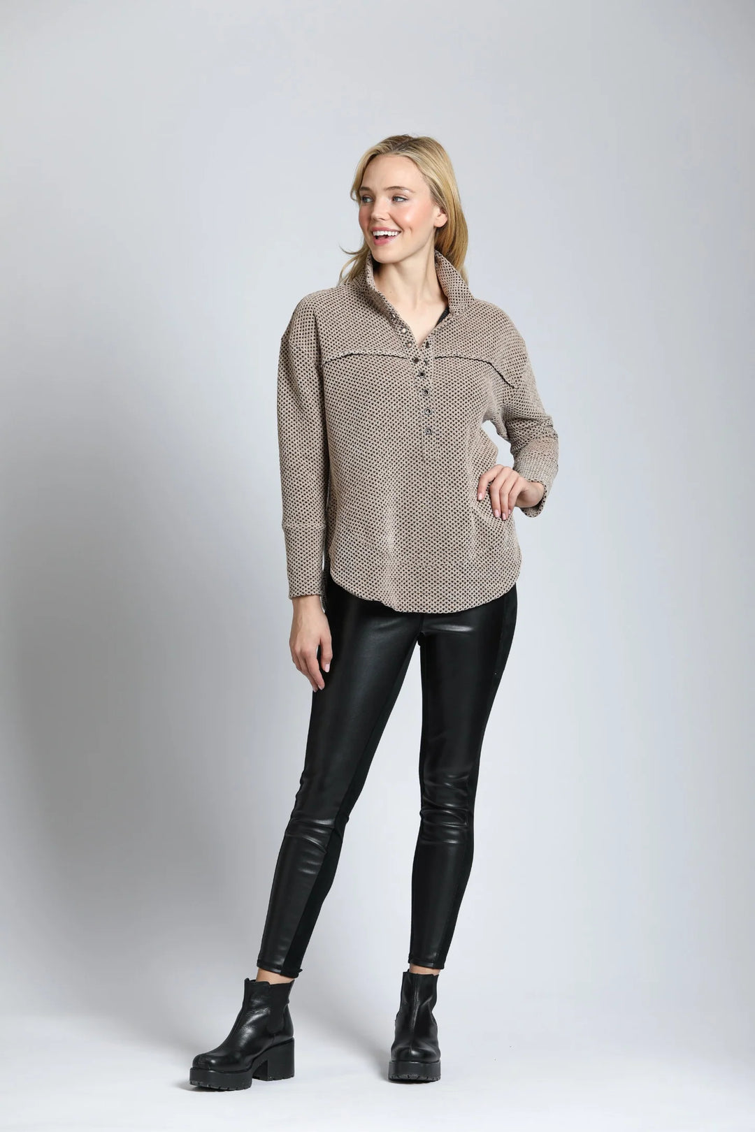 APNY Chenille Waffle Knit Henley With Grommet Detail