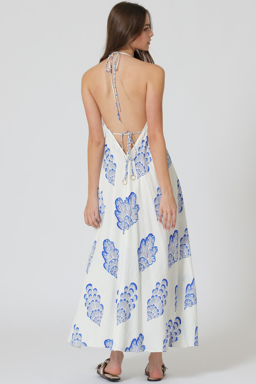 Aakaa Halter Backless Tie Back Midi Dress