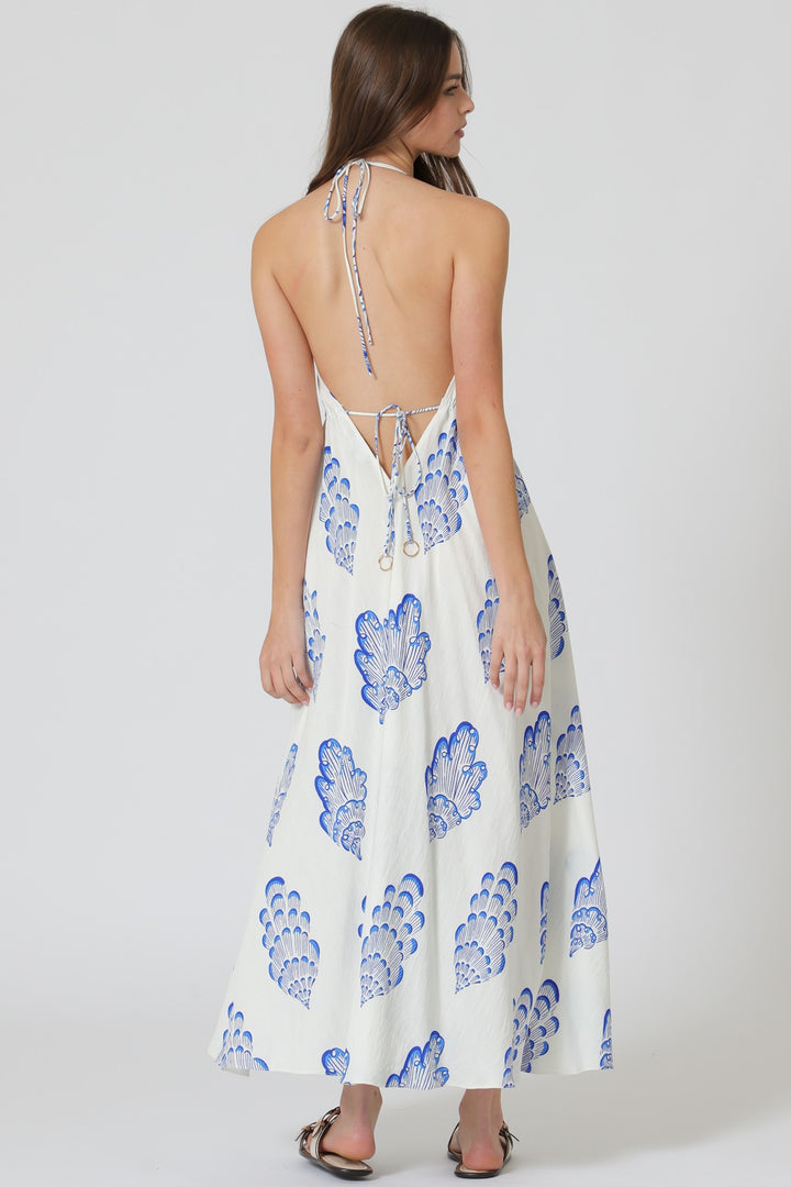 Aakaa Halter Backless Tie Back Midi Dress