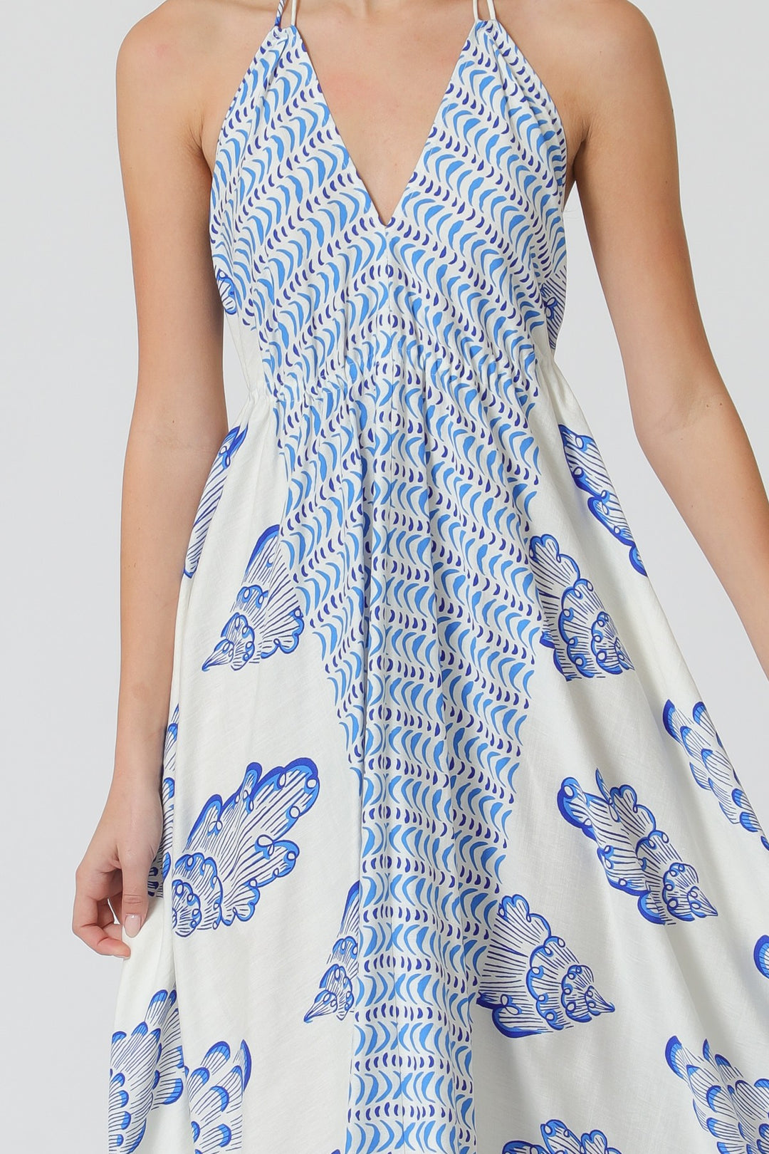 Aakaa Halter Backless Tie Back Midi Dress