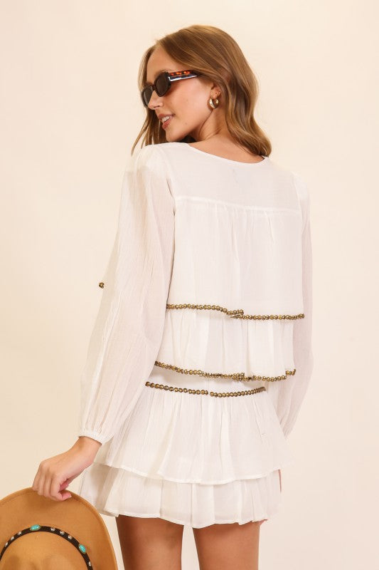 Lumiere Luxe Ruffle Beaded Crop Blouse