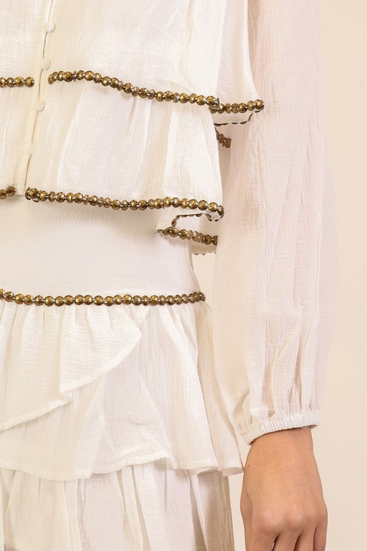 Lumiere Luxe Ruffle Beaded Crop Blouse