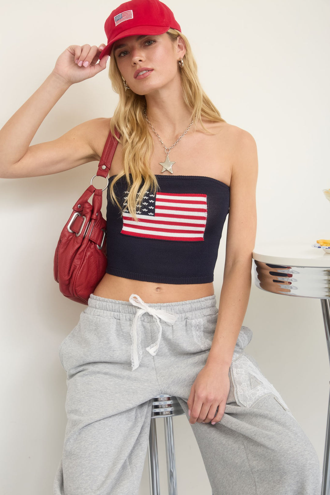 Mine American Flag Strapless Crop Top