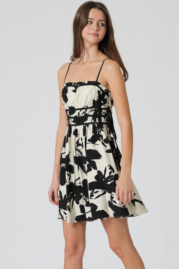 Aakaa Contrast Strapping Waist Detail Mini Dress