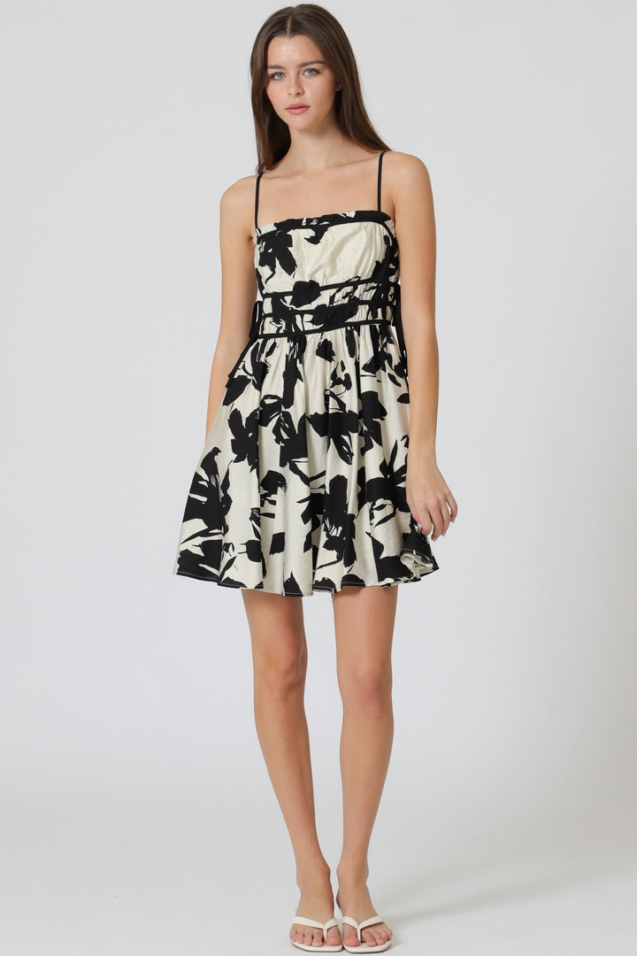 Aakaa Contrast Strapping Waist Detail Mini Dress