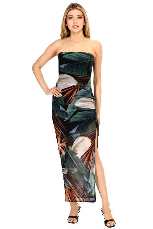 iJoah Tropical Strapless Maxi Dress
