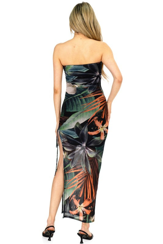 iJoah Tropical Strapless Maxi Dress