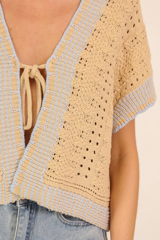 Lumiere Coastal Breeze Tie-front Knit Top