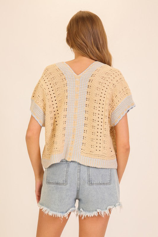 Lumiere Coastal Breeze Tie-front Knit Top