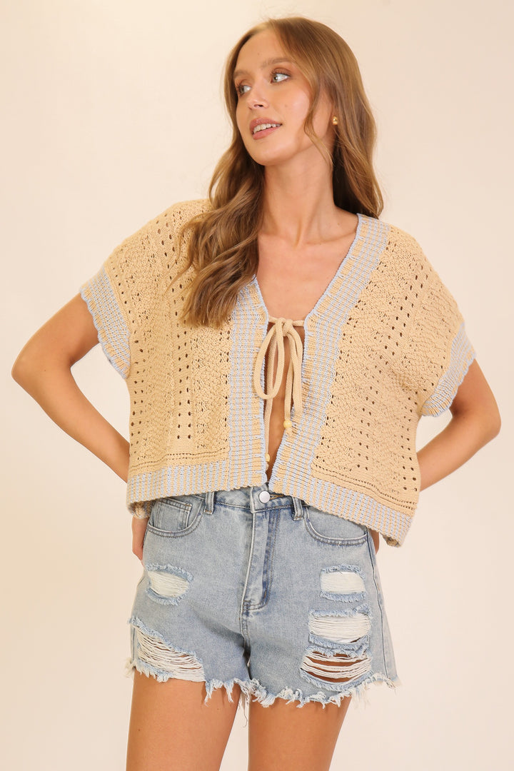Lumiere Coastal Breeze Tie-front Knit Top
