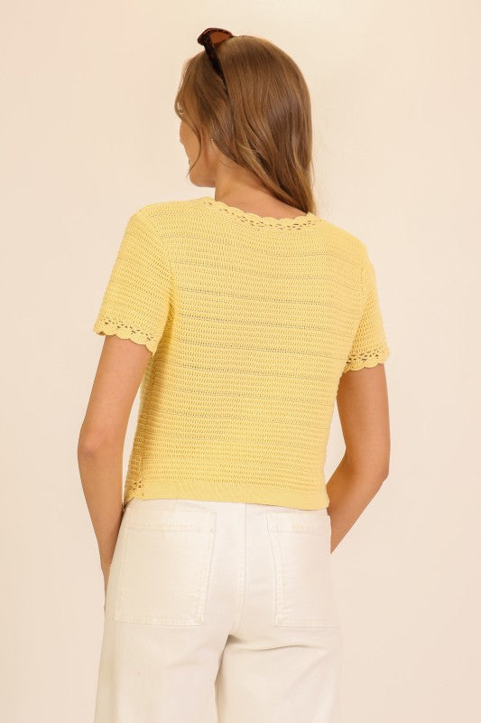 Lumiere Scallop Edge Tie-front Crochet Knit Top