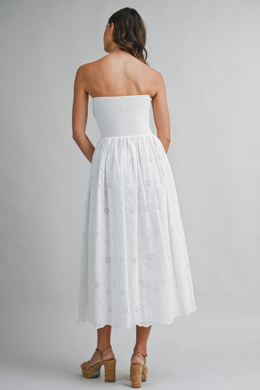 Mable Knitted Top Bodice Eyelet Contrast Midi Dress