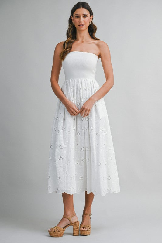 Mable Knitted Top Bodice Eyelet Contrast Midi Dress