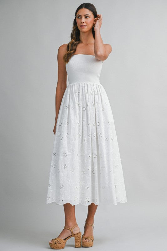 Mable Knitted Top Bodice Eyelet Contrast Midi Dress