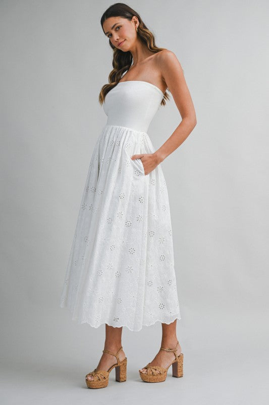 Mable Knitted Top Bodice Eyelet Contrast Midi Dress