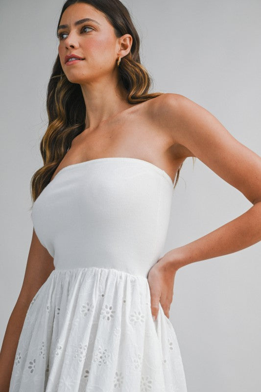 Mable Knitted Top Bodice Eyelet Contrast Midi Dress