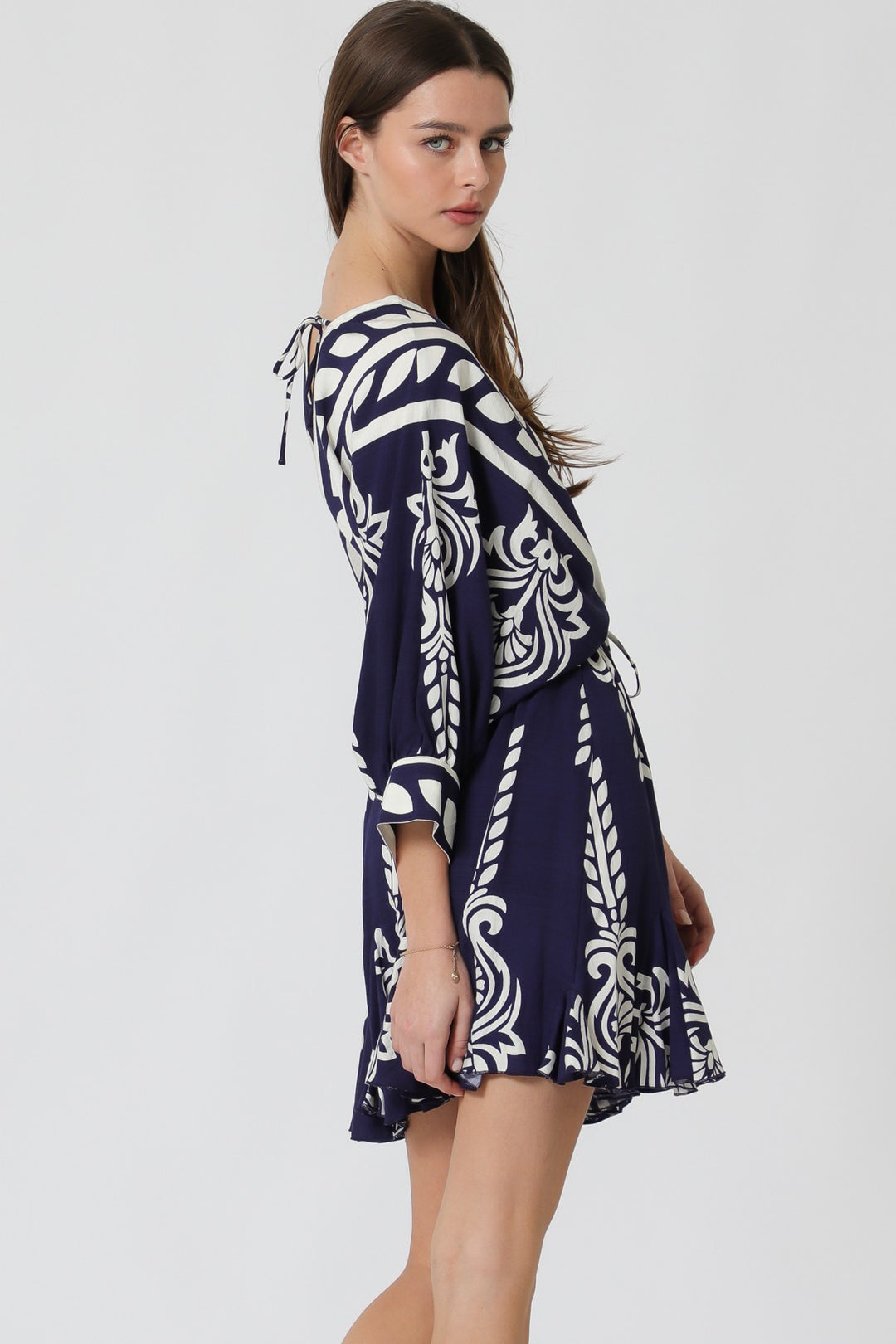 Aakaa Dolman Sleeve Tassel Trim Mini Dress