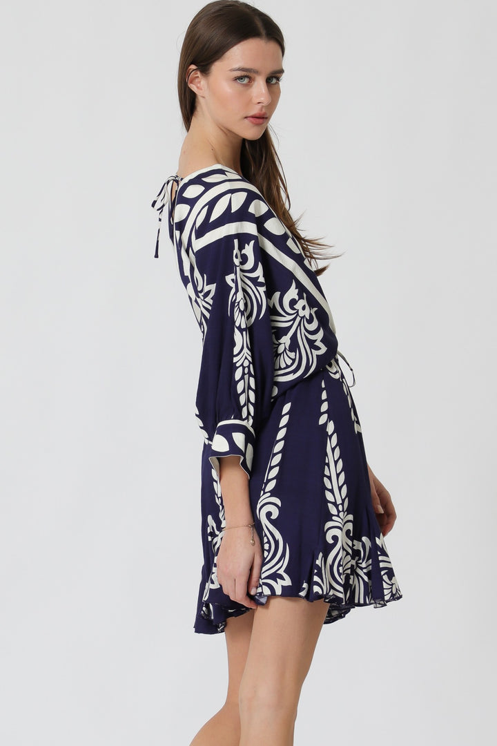 Aakaa Dolman Sleeve Tassel Trim Mini Dress