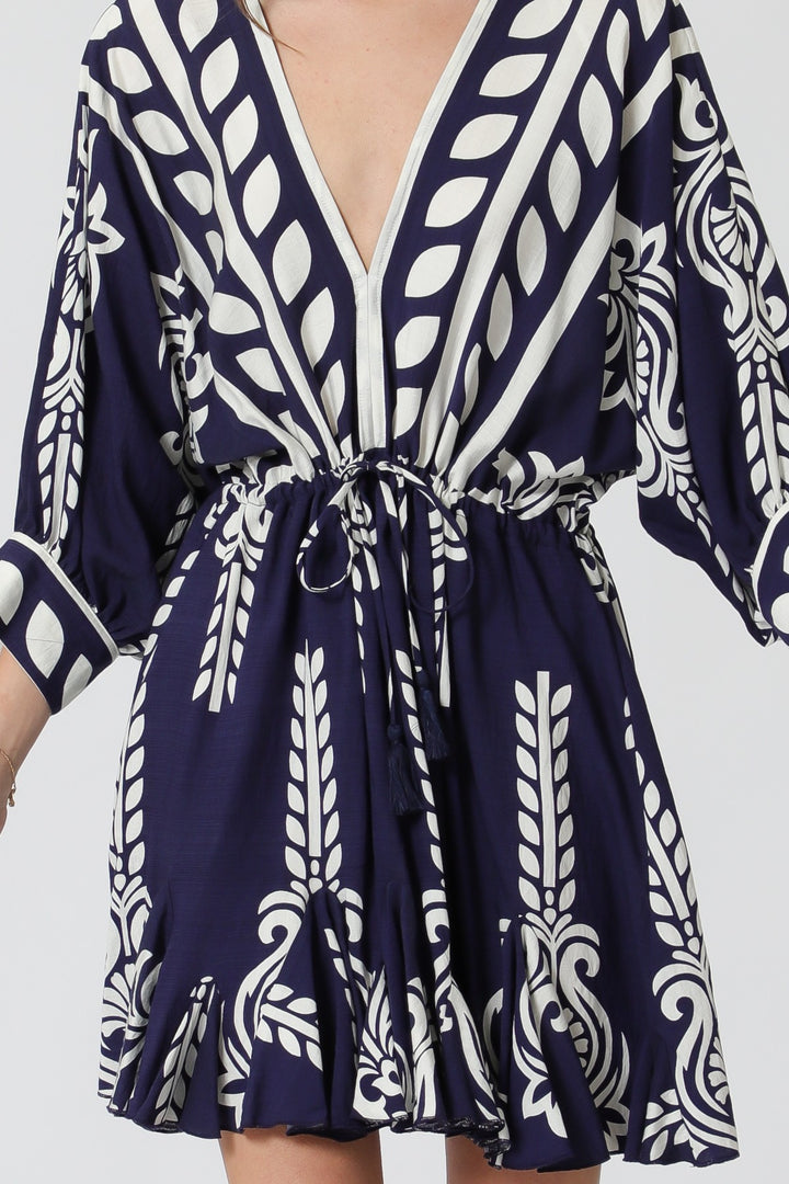 Aakaa Dolman Sleeve Tassel Trim Mini Dress