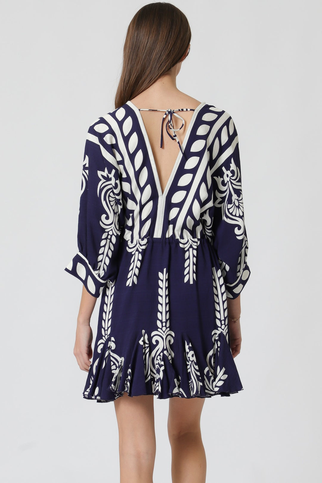 Aakaa Dolman Sleeve Tassel Trim Mini Dress