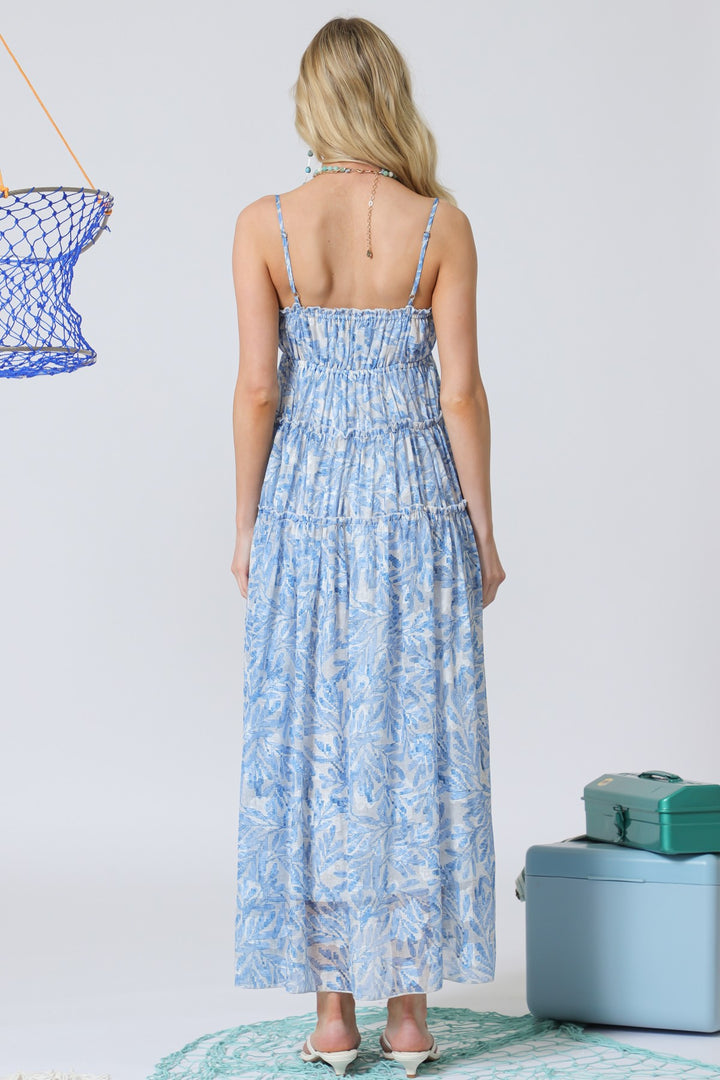 Aakaa Burnout Chiffon Cami Tiered Midi Dress With Ribbon Detail