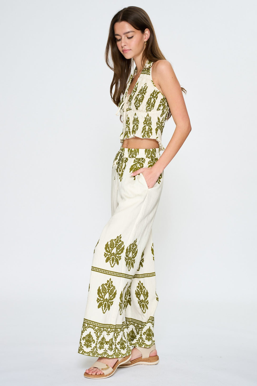 Aakaa Halter Crop & Printed Wide-Leg Pants Set