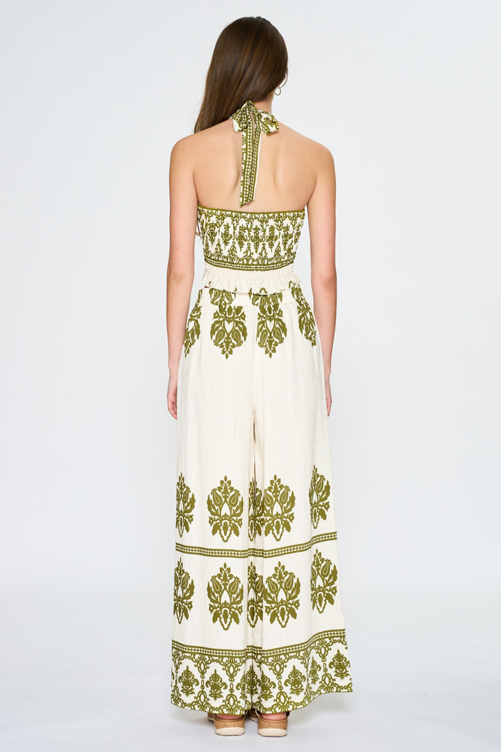 Aakaa Halter Crop & Printed Wide-Leg Pants Set