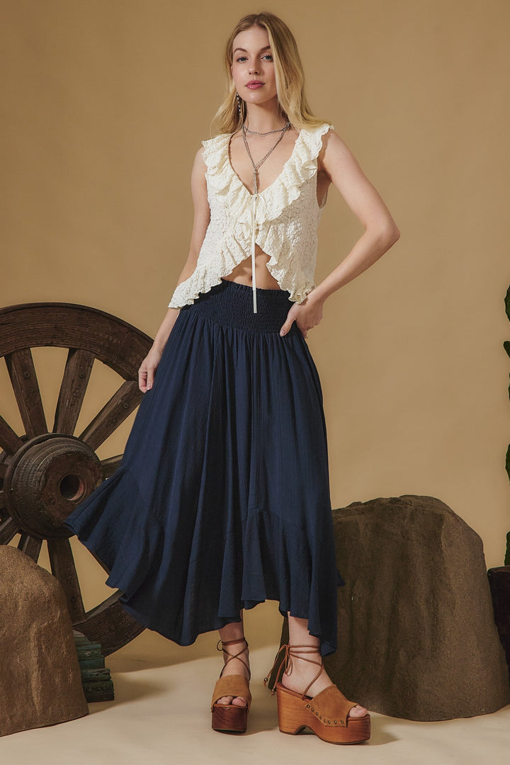 Aakaa Textured Knit Cascade Ruffle Sleeveless Top